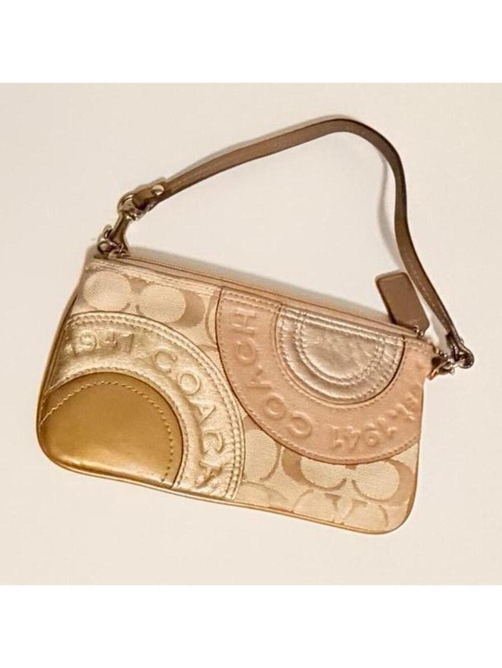 Coach Patchwork Signature Wristlet | Y2K Canvas & Metallic Gold Pouch
